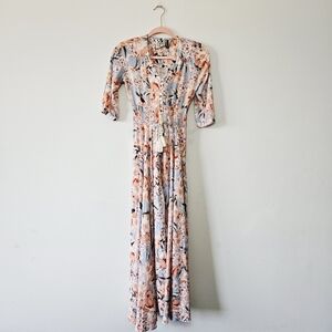 Jaase Indiana Maxi Dress Size XS Floral Tassel Button Front Detail